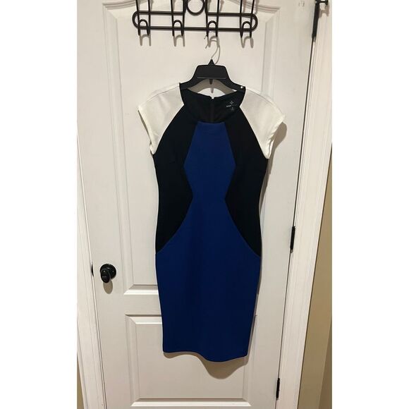 Ronni Nicole Saphire Blue White and Black color block dress - Picture 1 of 11